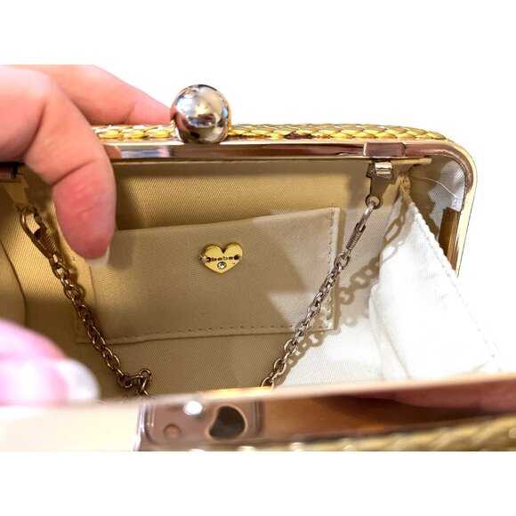 Gold Woven Bebe Clutch Purse With Chain Strap & Snap Closure - Elegant - Picture 7 of 7